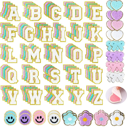 Goprety 136pcs Chenille Letter Patches Self Adhesive Stickers Chenille Patches Fluffy Stickers Back Pocket Accessories for Clothing Suitable for Various Parties and Ceremonies