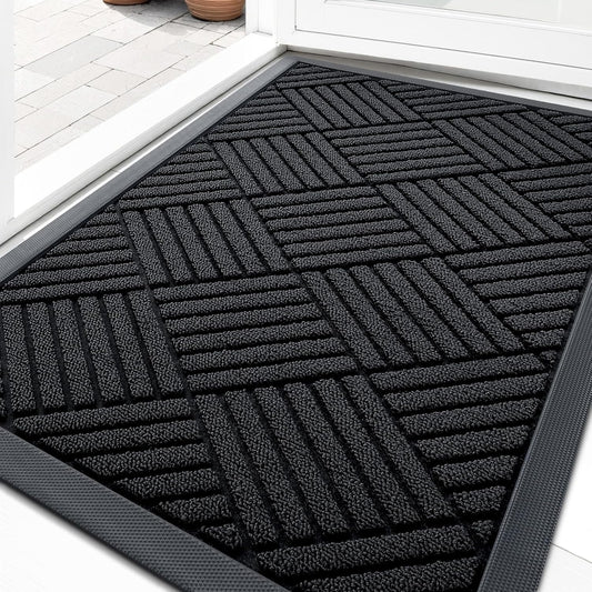 OLANLY Heavy-Duty Front Door Mat | Absorbent Non-Slip Rubber Doormat 29.5x17 - Black Diamond Design