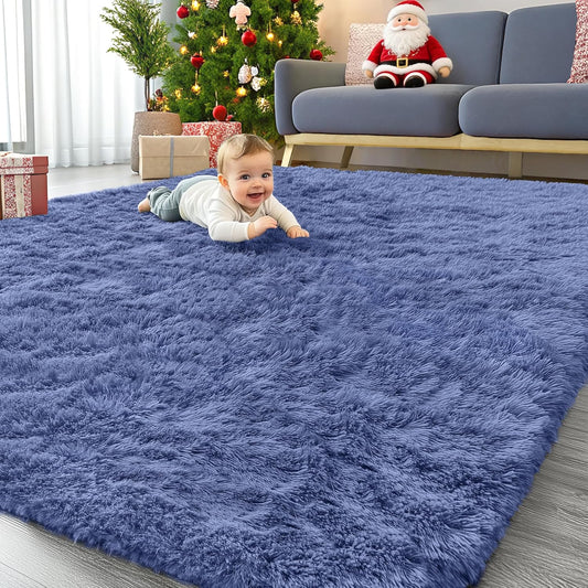 OLANLY Large Area Rug - Soft Fluffy Shaggy Indoor Carpet for Living Room & Bedroom | Denim Blue 6x9