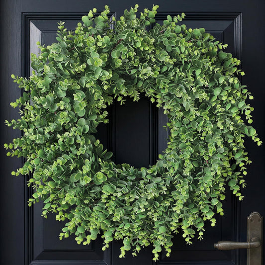24" Real Touch Artificial Eucalyptus Wreath for Front Door - Fake Greenery Wreath with Realistic Feel, Faux Plant Wreath for Front Door Wall Windows Farmhouse Home Decor