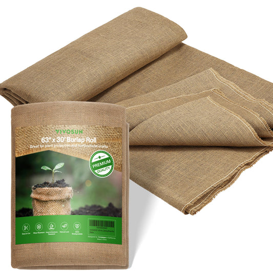 VIVOSUN 63 in x 30 ft Premium Burlap Fabric, 10 oz Heavy Duty High Density Natural Jute Fiber, Multipurpose Burlap for Gardening, Outdoor Plant Care, Weed Barrier, DIY Crafts, and Decoration