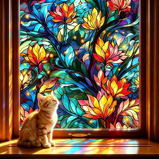 LaCheery 17.5"x157.5" Privacy Window Film Stained Glass Decorative Window Film for Glass Blue Floral Cling Privacy Films Renter Friendly Removable Windows Stickers for Bathroom No Glue Vinyl Anti UV