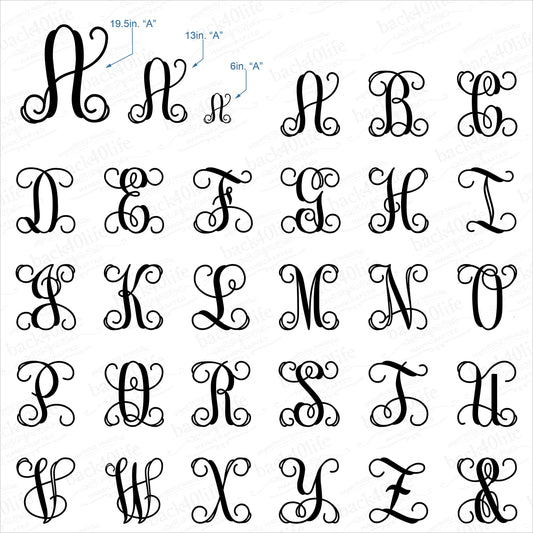 Back40Life - Precision Cut Vine Wood Monogram Letter - 13-inch Unfinished LC-01 Parent (M)