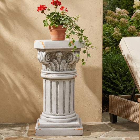 Christopher Knight Home 18.50"H Ionic Pedestal Plant Stand MGO Decorative Side Table Indoor Outdoor Entryway Garden Living Room Patio Sculpture Base, Antique White