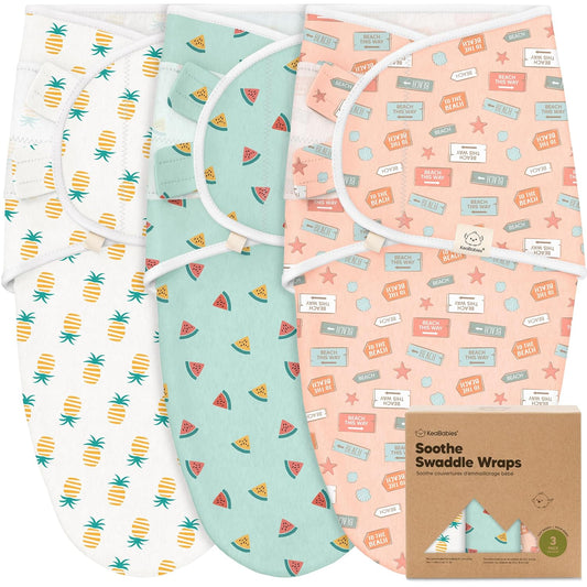 Skiennix Organic Baby Swaddle Sleep Sacks - Soft & Snug for Newborns 0-3 Months | Beach Day Design, 3-Pack