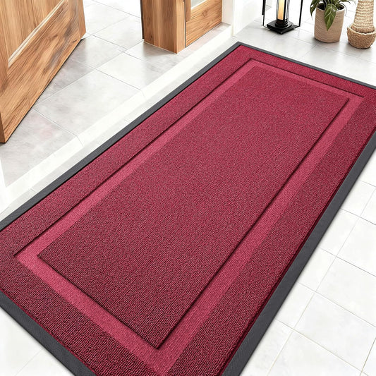 OLANLY Waterproof Front Door Mat - All-Season Indoor/Outdoor Doormat, Easy Clean, 47x23, Burgundy