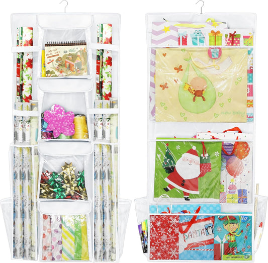 Simple Houseware | Double-Sided Gift Wrap Organizer - White Storage Pockets (Set of 1)