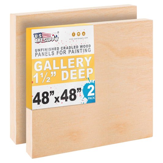 U.S. Art Supply 48" x 48" Unfinished Cradled Wood Panels for Painting, Gallery 1-1/2" Deep (2 Pack) - Artist Depth Wooden Wall Canvases - Mixed-Media Craft, Acrylic, Oil, Encaustic, Paint Pouring