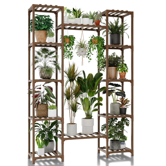 GENTINGBRO Plant Stand Indoor Outdoor 62.2“ Tall Plant Shelf Large Tiered Flower Stands for Multiple Display Wood Hanging Planter Holder for Living Room Garden Balcony Patio Decor