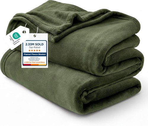 Bedsure GentleSoft Fleece Throw XL Blanket - Olive Green 300GSM Plush Cozy Blanket for Bed & Travel, 50x70 Inches