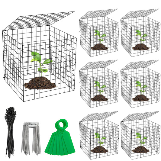 Adnee 7 Pack Wire Plant Protector with Cover-12x12x12 Inch Detachable Square Wire Cages to Prevent Animals-Metal Garden Plant Protector Cages for Protecting Plants Vegetables Flowers