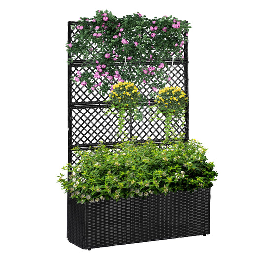 52’’ H Garden Planter Box with Trellis Outdoor for Vine Climbing Plants, Flowers Handwoven Rattan Garden Bed with Removable Liners for Backyard Patio Balcony