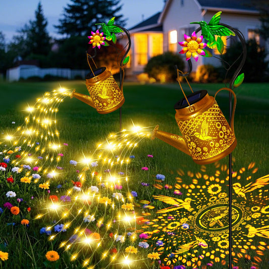 Hummingbird Solar Watering Can Lights, Outdoor Waterproof Garden Lanterns with Shepherd Hook, Solar Garden Decor for Yard Outdoor Landscape Pathway, Gift for Women Mom Grandma Christmas Gifts, 2 Pack