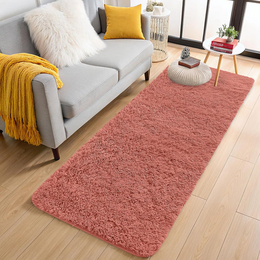 OLANLY Runner Rugs - Soft, Machine Washable Shaggy Carpet for Hallway & Bedroom | Rust Red, 2x5 ft
