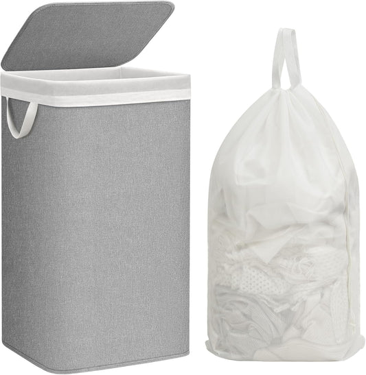 Storage Maniac Metal Frame Laundry Hamper - 90L Tall Basket with Lid & Removable Bag | Gray