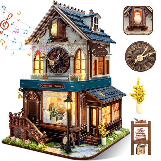 SUNNINO Miniature Dollhouse Kit, Cuckoo House 3D Wooden Puzzles for Adults Mini House Building Kit with 3 Modes Touch Switch Christmas Birthday Gifts Home Decor for Adults and Teens