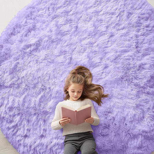 OLANLY Round Light Purple Area Rug - Soft, Fluffy, Machine Washable 8 ft Circle Carpet for Bedrooms & Nurseries
