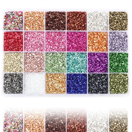 24 Colors Crushed Glass Craft Glitter Fine for Resin Art, Small Broken Glass Pieces Irregular Metallic Crystal Chips for Nail Arts DIY Vase Filler Epoxy Jewelry Making Decoration