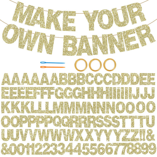 BEISHIDA 116 PCS A-Z DIY Letter Banner Kit Make Your Own Banner Including 111 Letters and Numbers 3 Rope and 2 Threading Device,Customized for Birthday Graduation Wedding Decor Champagne Gold