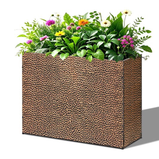 BAYN 32x12x24 Inch Rectangular Metal Planter Box – Bronze Hand-Hammered Metal Planter with Pre-Drill Holes, Heavy Duty Outdoor Garden Planter for Patio, Porch, Yard