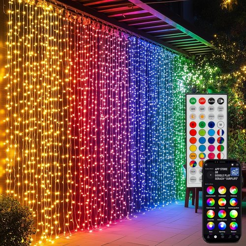 Dazzle Bright 300 LED Curtain String Lights - RGB Color Changing Fairy Lights with Remote & App Control | Waterproof Decor for Bedroom, Party, Wedding, Garden