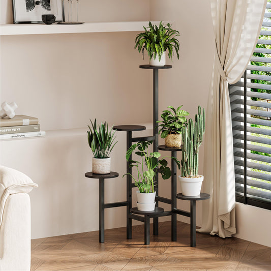 6 Tier Corner Plant Stand Indoor Outdoor, Tall Large Plant Shelf for Multiple Plants, Tiered Flower Pot Holder, Metal Display Plant Shelves for Living Room, Balcony, Patio, Garden (Black)GPS514B
