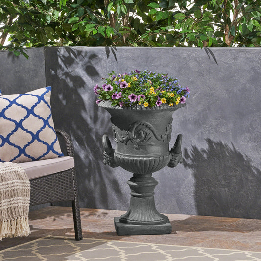 agnixnaf Garden Urn Planter,Outdoor Flower Pots Home Garden,Flower Plant Pot,Concrete Planter,Durable Structure,with Botanical Accents and Square Base