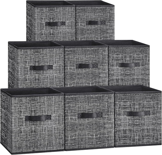 SONGMICS Storage Cubes - Set of 8 Non-Woven Fabric Bins with Double Handles | Foldable Closet Organizers, Ink Black, 10.2 x 10.2 x 11 Inches
