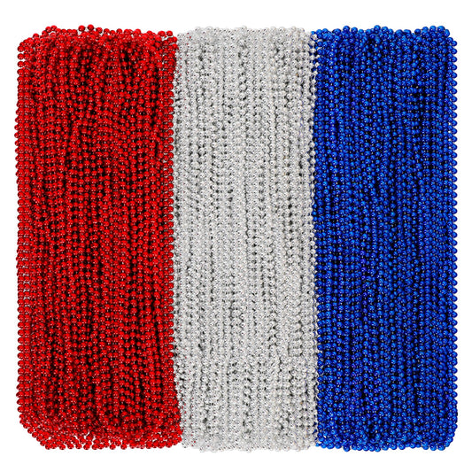 Huskein 200 PCS Beads Necklace, 33" Patriotic Necklace, Red Blue Silver Fourth of July Beads Accessories Party Supplies for Adult 4th of July Independence Day Memorial Day Veterans Day
