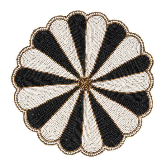 Saro Lifestyle Beaded Pinwheel Bliss Placemat (Set of 4), Black/White, 14"