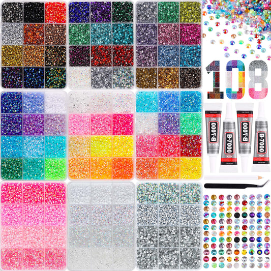 LERBOU 67500PCS Bedazzling Kit with 9 Boxes, 3mm Flatback Resin Rhinestones, Multicolor Sparkling Gems for Nail Art, Crafts, Clothing & DIY Decoration